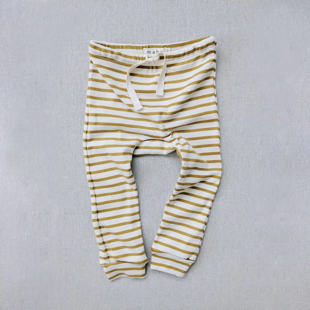 Mabo Organic Cotton Leggings - Natural/Chartreuse Stripe
