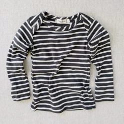 Mabo Organic Cotton LS Tee - Charcoal/Natural Stripe Cotton & Linen