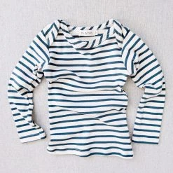 Mabo Organic Cotton LS Tee - Natural/Azure Stripe