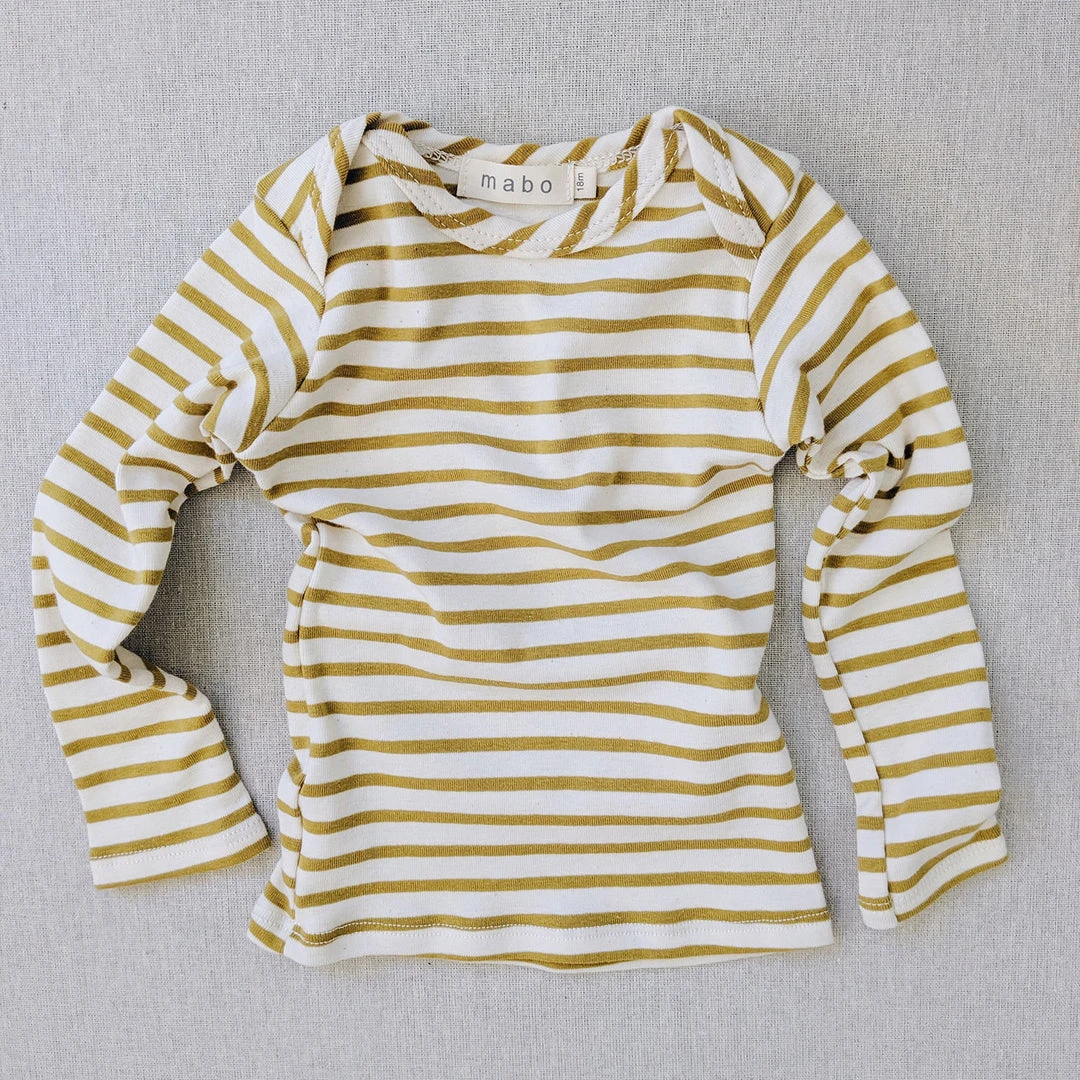 Mabo Organic Cotton LS Tee - Natural/Chartreuse Stripe Cotton & Linen