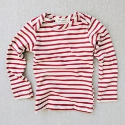 Mabo Cotton & Linen Organic Cotton LS Tee - Natural/Scarlet Stripe