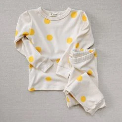 Mabo Cotton & Linen Organic Cotton Spotted Pyjamas - Yellow