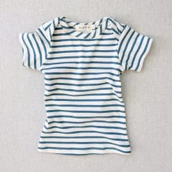 Mabo Organic Cotton SS Lap Tee - Natural/Azure Stripe Cotton & Linen