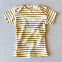 Mabo Organic Cotton SS Lap Tee - Natural/Chartreuse Stripe