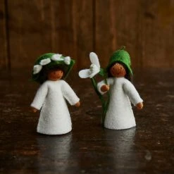 Fairies Toys Handmade Wool Fairy With Flower Headdress - Lilly Of The Valley - Brown