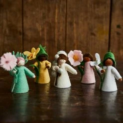 Fairies Toys Handmade Wool Fairy Holding Flower - Carnation - White