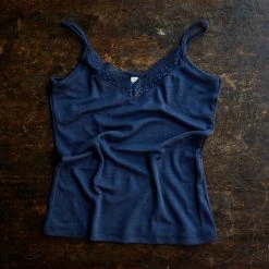 Engel Women's Organic Merino Wool & Silk Strappy Lace Vest - Navy Blue Outlet