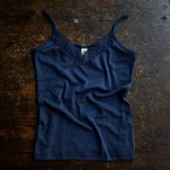 Engel Women's Organic Merino Wool & Silk Strappy Lace Vest - Navy Blue Outlet