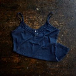 Engel Women's Organic Merino Wool & Silk Strappy Lace Vest - Navy Blue Outlet