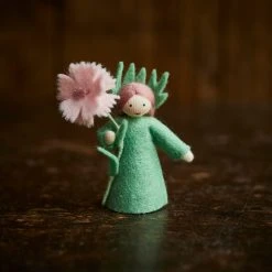 Fairies Toys Handmade Wool Fairy Holding Flower - Carnation - White
