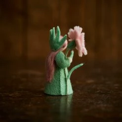 Fairies Toys Handmade Wool Fairy Holding Flower - Carnation - White