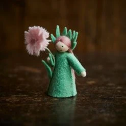Fairies Toys Handmade Wool Fairy Holding Flower - Carnation - White