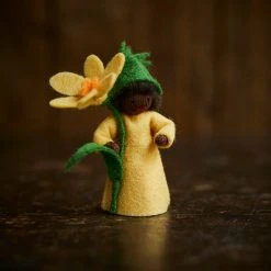 Fairies Handmade Wool Fairy Holding Flower - Crocus - Black