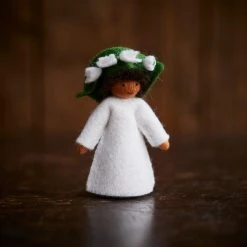 Fairies Toys Handmade Wool Fairy With Flower Headdress - Lilly Of The Valley - Brown