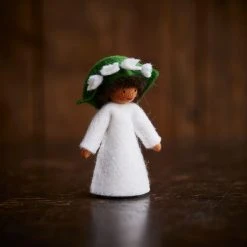 Fairies Toys Handmade Wool Fairy With Flower Headdress - Lilly Of The Valley - Brown