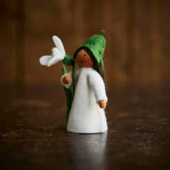 Fairies Toys Handmade Wool Fairy Holding Flower - Snowdrop - Brown