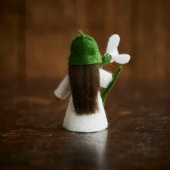 Fairies Toys Handmade Wool Fairy Holding Flower - Snowdrop - Brown