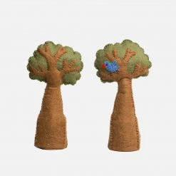 Papoose Toys Felted Wool Tree With Bird - Set Of 2