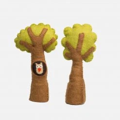 Papoose Toys Felted Wool Tree With Owl - Set Of 2