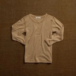 SISKIN Merino Wool/Silk Pointelle Long Sleeve Top - Caramel