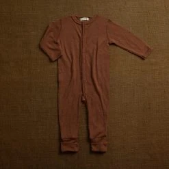 SISKIN Merino Wool Rib Pyjamas / Romper - Nutmeg