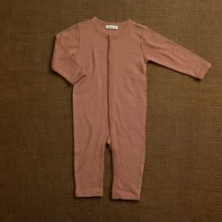 SISKIN Merino Wool/Silk Pointelle Pyjamas/ Romper - Rosewood Baby Wool