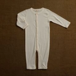 SISKIN Baby Wool Merino Wool/Silk Pointelle Pyjamas/ Romper - Pearl