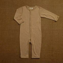 SISKIN Baby Wool Merino Wool/Silk Pointelle Pyjamas/ Romper - Caramel