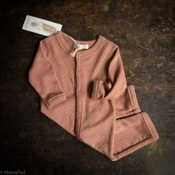 SISKIN Merino Wool/Silk Pointelle Pyjamas/ Romper - Rosewood Baby Wool