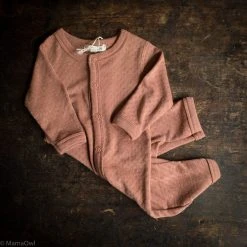 SISKIN Merino Wool/Silk Pointelle Pyjamas/ Romper - Rosewood Baby Wool