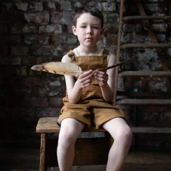 Monty & Co Cotton Porter Short Dungaree - Tan Cotton & Linen