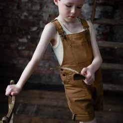 Monty & Co Cotton Porter Short Dungaree - Tan Cotton & Linen