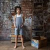 Monty & Co Cotton & Linen Cotton Porter Short Dungaree - Indigo Stripe