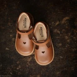 Angulus Toddler T-Bar Heart Shoes - Cognac