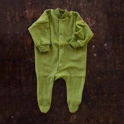 Cosilana Organic Merino Wool Baby Terry Pyjamas - Green Baby Wool
