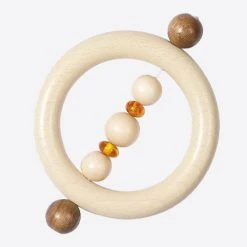 HEIMESS Round Amber And Wood Touch Ring Baby Gifts