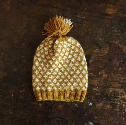 Mormor.nu Baby Wool Hand Knit Wool Knud Hat - Mustard/Natural