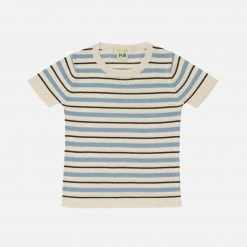 FUB SALE Organic Cotton Stripe Tee - Ecru/Cloudy Blue