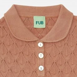 FUB Organic Cotton Pointelle Polo Top - Sandstone SALE