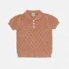 FUB Organic Cotton Pointelle Polo Top - Sandstone SALE