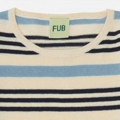 FUB SALE Organic Cotton Contrast Stripe Top - Ecru/Dark Navy