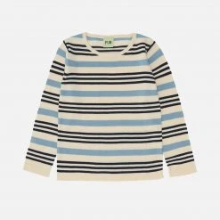 FUB SALE Organic Cotton Contrast Stripe Top - Ecru/Dark Navy
