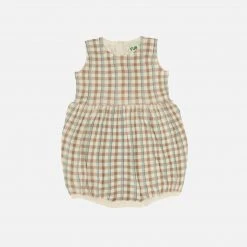 FUB Organic Cotton Check Romper - Apricot SALE