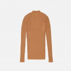 FUB Women's Organic Cotton High Neck Rib Top - Apricot