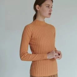 FUB Women's Organic Cotton High Neck Rib Top - Apricot