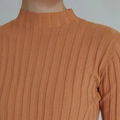 FUB Women's Organic Cotton High Neck Rib Top - Apricot