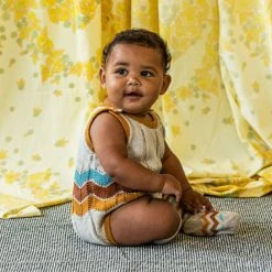 Mabli Cotton/Linen Igam Ogam Romper - Sand/Multi