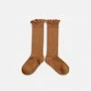 Collegien Babies & Kids Cotton Knee Socks With Lace - Caramel Cotton & Linen