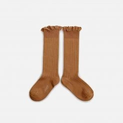 Collegien Babies & Kids Cotton Knee Socks With Lace - Caramel Cotton & Linen
