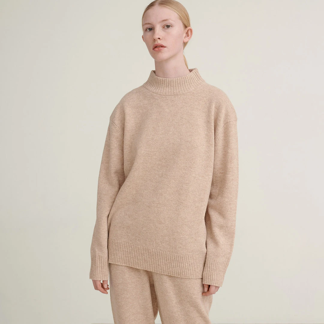 FUB Women’s Lambswool Turtleneck Sweater - Oatmeal Outlet
